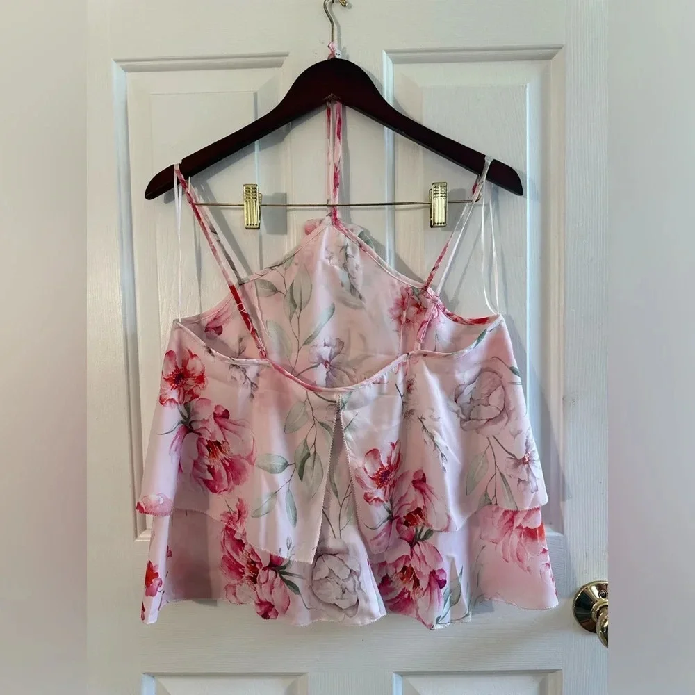 NWT CUPCAKES and CASHMERE Rose Embellished Blouse SMALL Pink Red Tiered S Neck - Picture 7 of 16